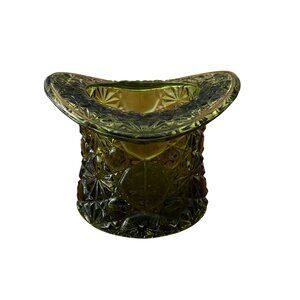 Vintage Indiana Glass Daisy & Button Green Top Hat Vase
